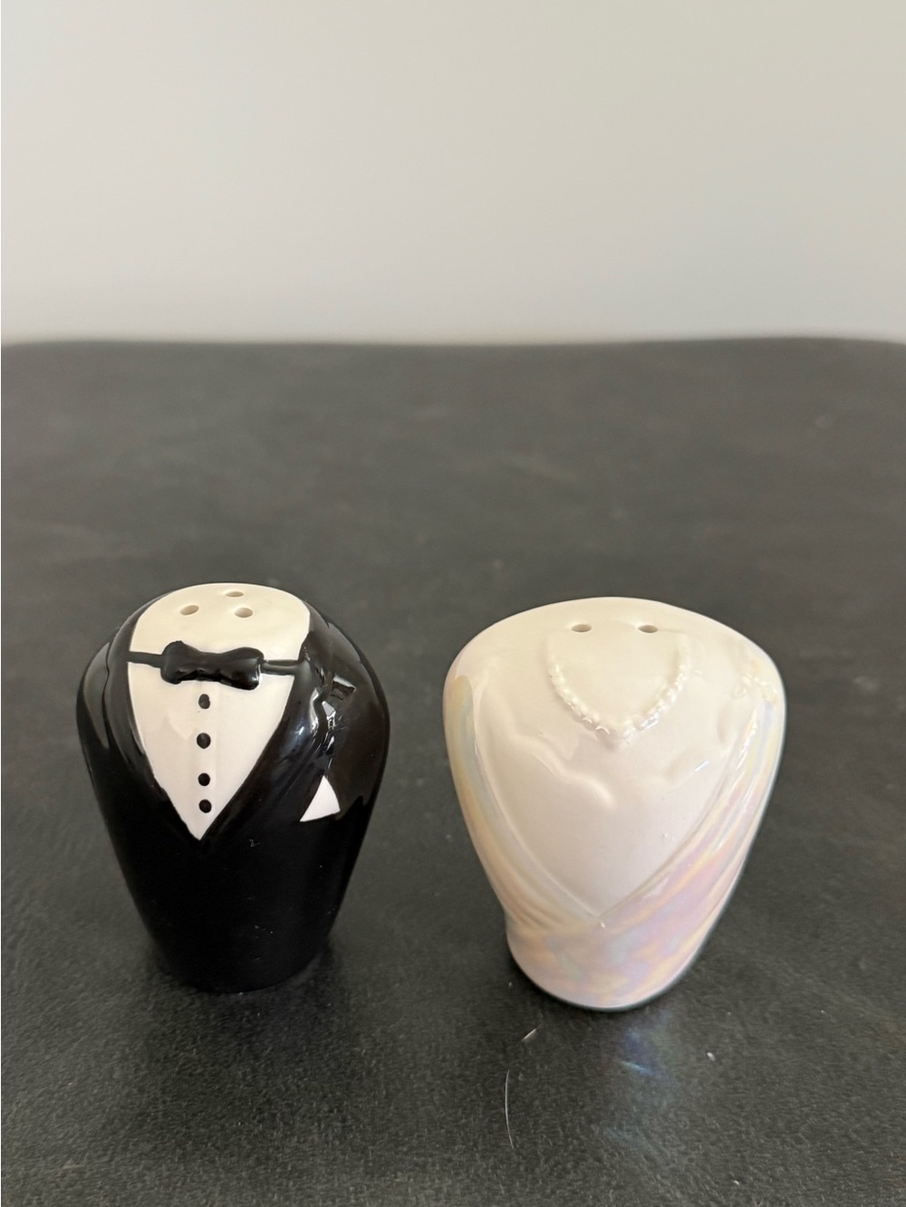 Bride and Groom Ceramic Salt and Pepper Shakers - Black & White